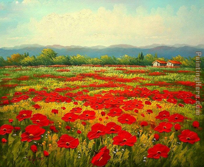 Poppy field painting - Unknown Artist Poppy field art painting